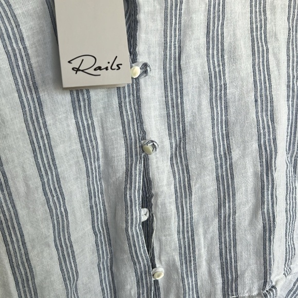 Rails Marti Cotton Button Detail Long Sleeve Blouse Shirt Top in Cayman Stripe - Picture 3 of 5